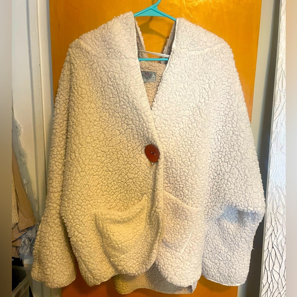 ecote fuzzy white cardigan with button- size M